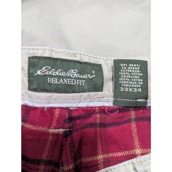 Eddie Bauer Men's Tan Flannel Lined Straight-Leg Pants Size 33 X 34 - Picture 2 of 7
